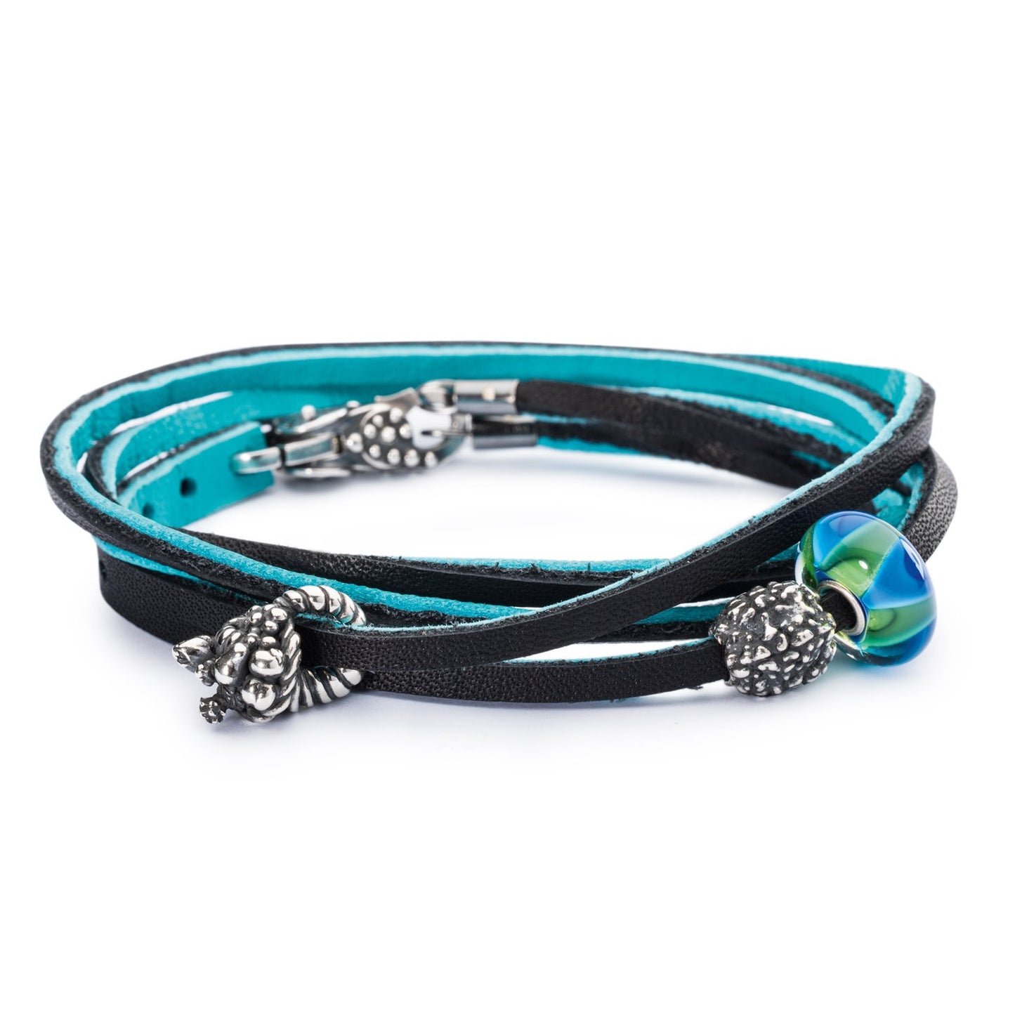 Cyaan / Zwarte Leren Armband