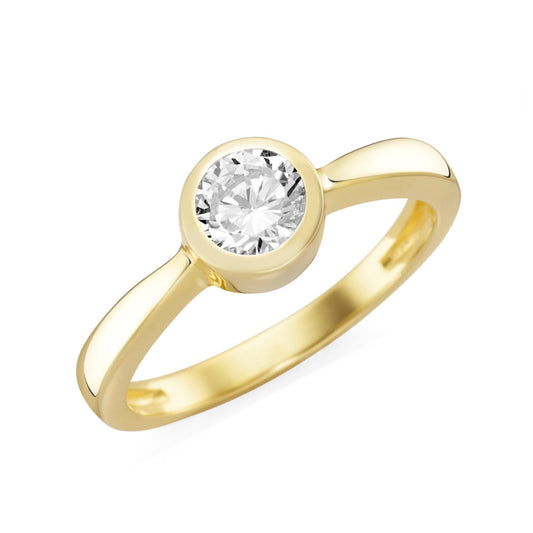 14 Karaats geel-of witgouden briljant ring 0,50crt dichte kastzetting