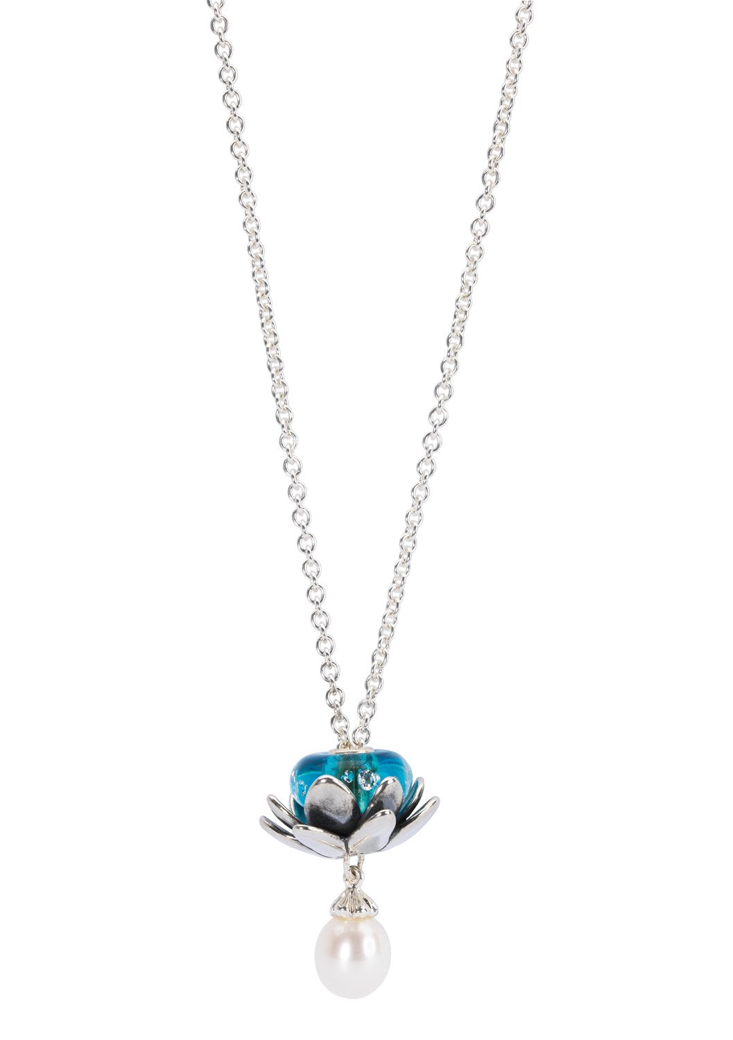 Sterling zilveren collier met parel gepolijst 90 cm