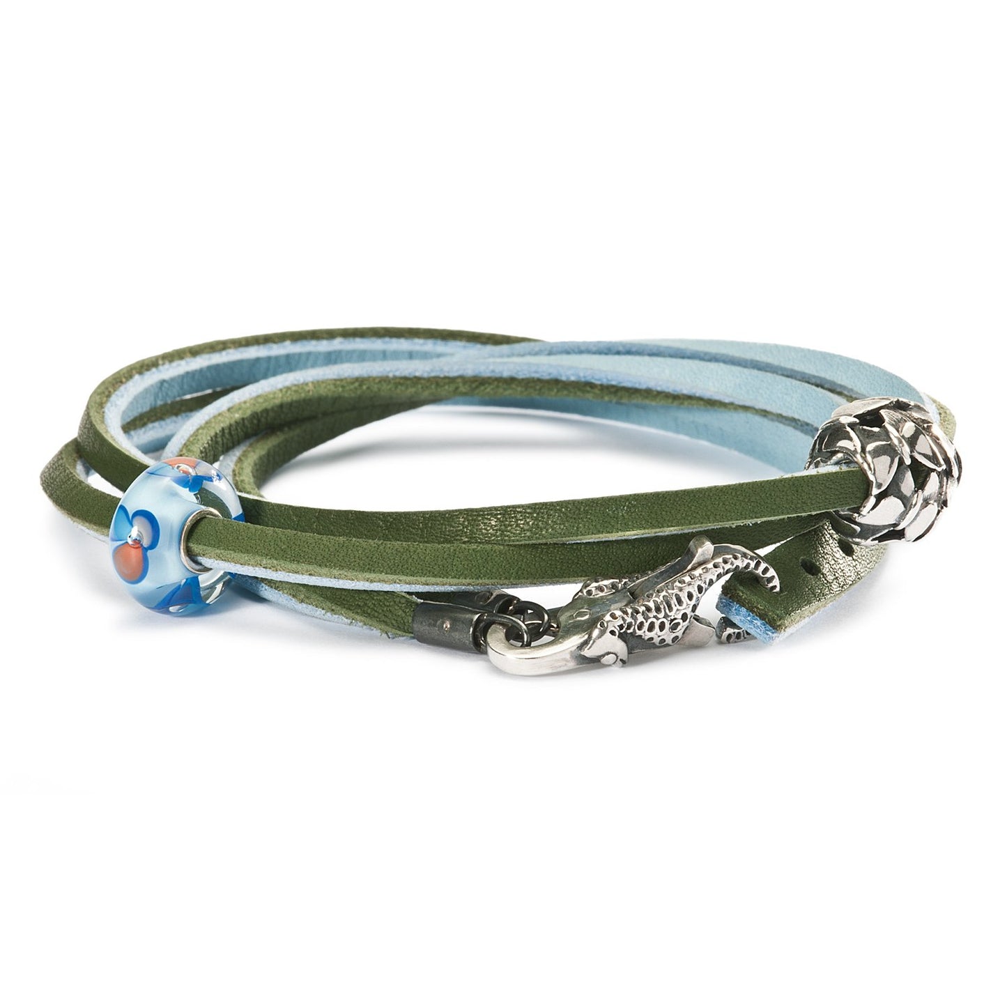 Lichtblauwe / Groene Leren Armband