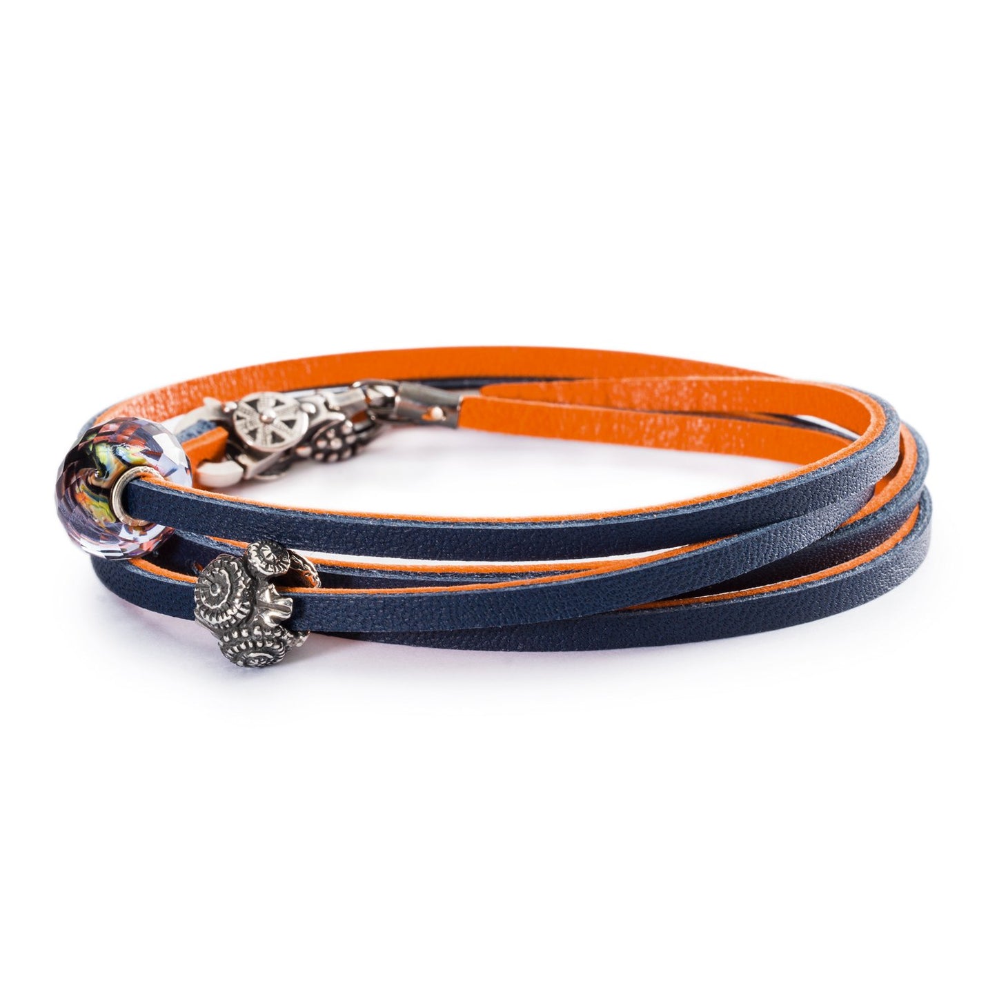 Oranje / Marine Leren Armband