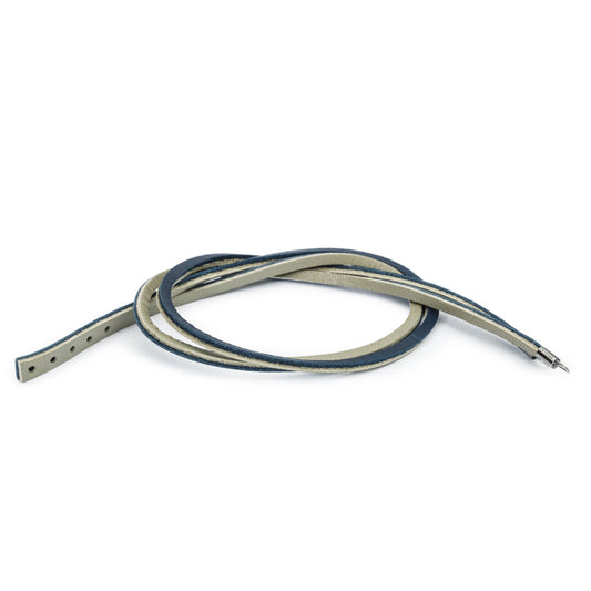 Donkerblauwe / Lichtgrijze Leren Armband