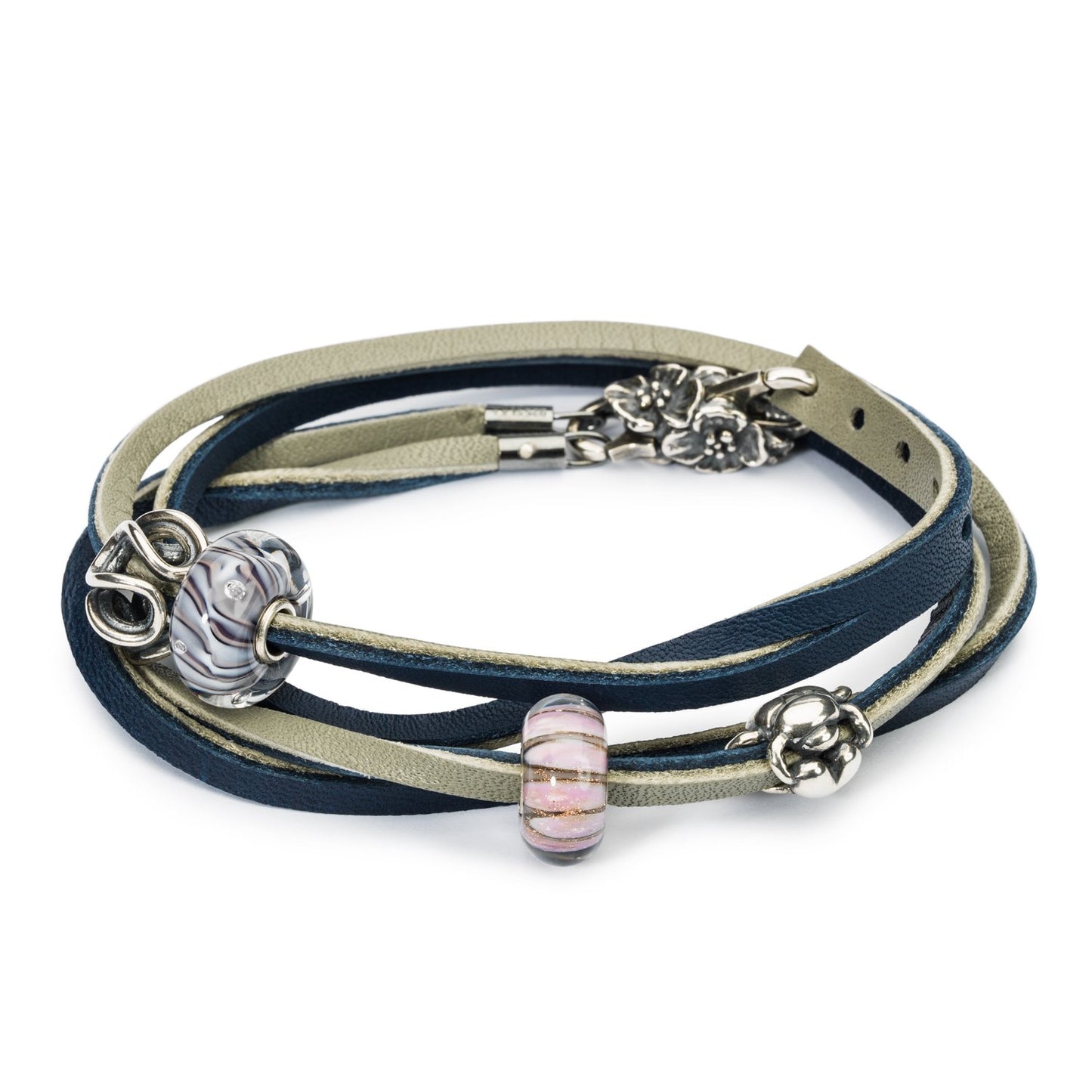 Donkerblauwe / Lichtgrijze Leren Armband