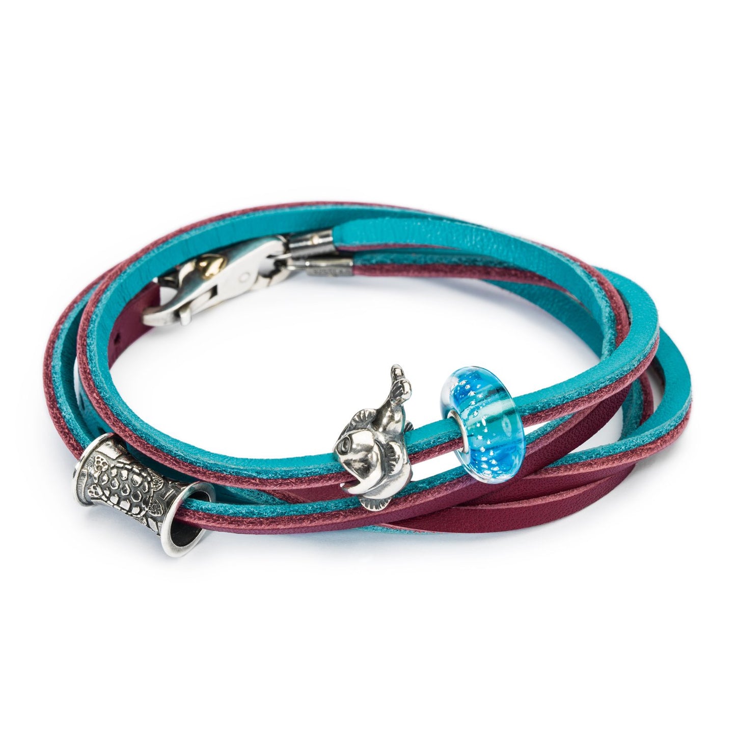 Turquoise / Donkerrode Leren Armband